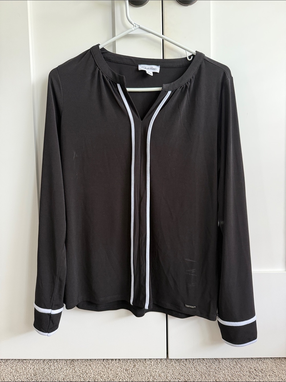 Calvin Klein Black Button-Front Blouse with White Trim